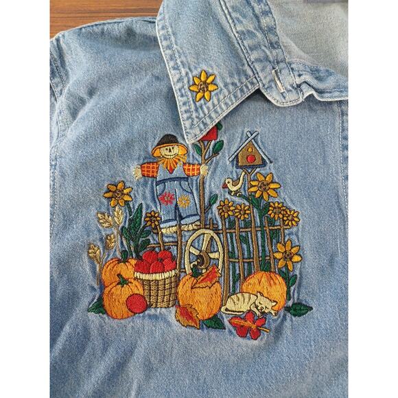 Vintage Bobbie Brooks Halloween Scarecrow Pumpkins Embroidered Fall Autumn XL - Picture 6 of 10